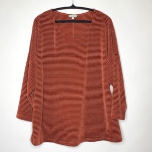 Chenault Chenille Ribbed Top Size 2X Stretchy Pullover Tunic Cozy Burnt Orange